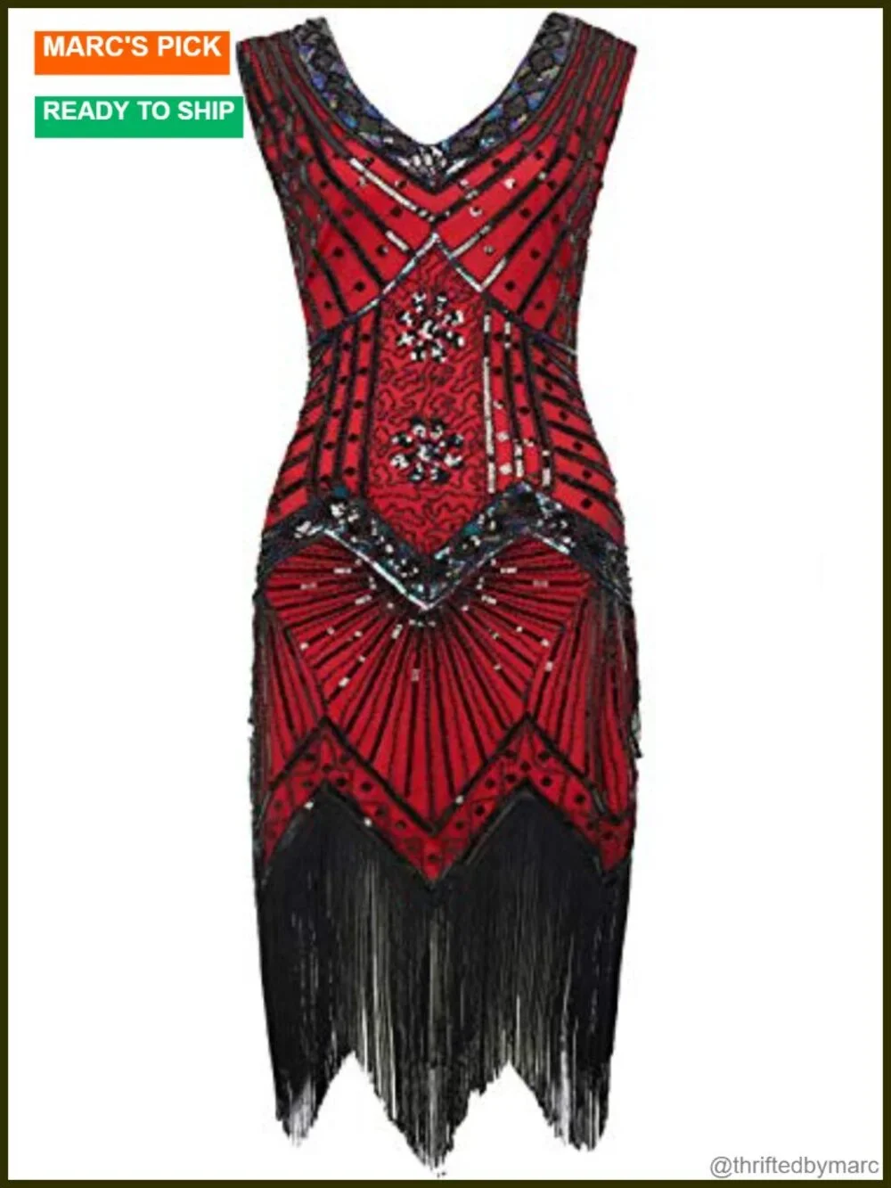 Plus Size 1920s Flapper Dress with Fringe, Sequin, V-Neck, Zipper
